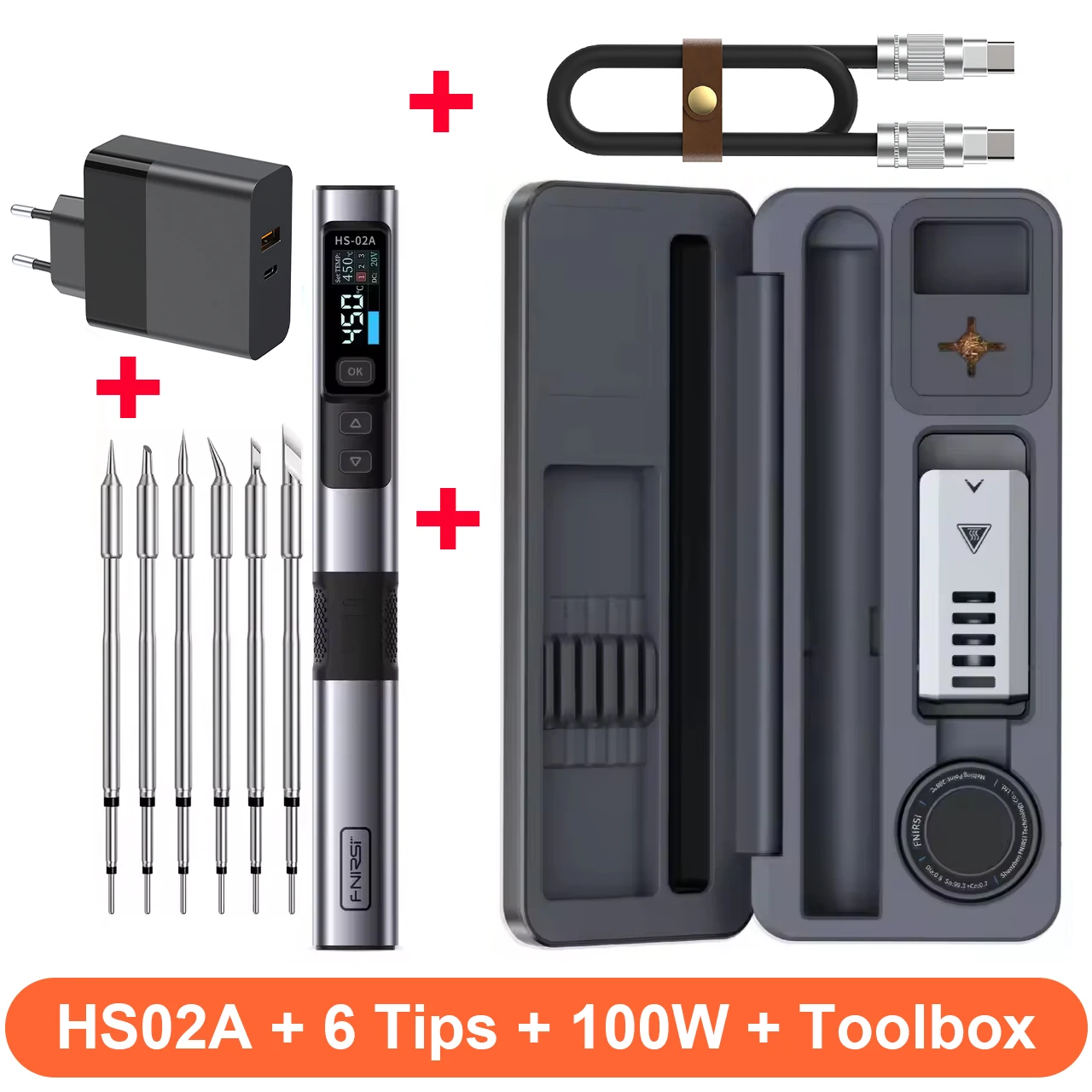 FNIRSI HS02 Soldeerbout HS-02A Gereedschapskist PD 100W Verstelbare Constante Temperatuur Lassen Reparatie Tools C210 Tips