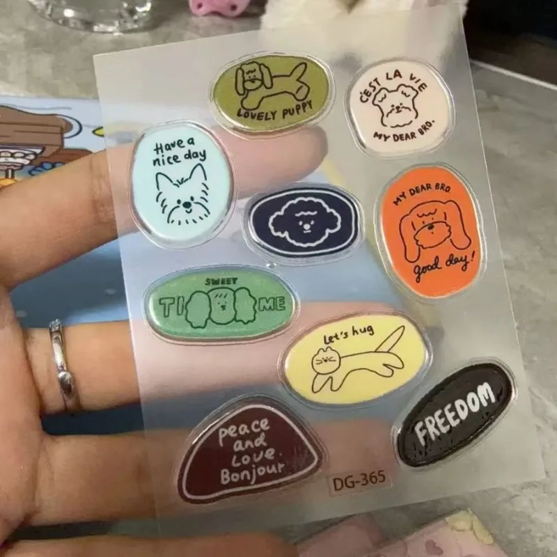 

Kawaii Cat Dog Flat Jelly Epoxy Stickers Korean Style Student Stationery DIY Scrapbook Journal Supplies