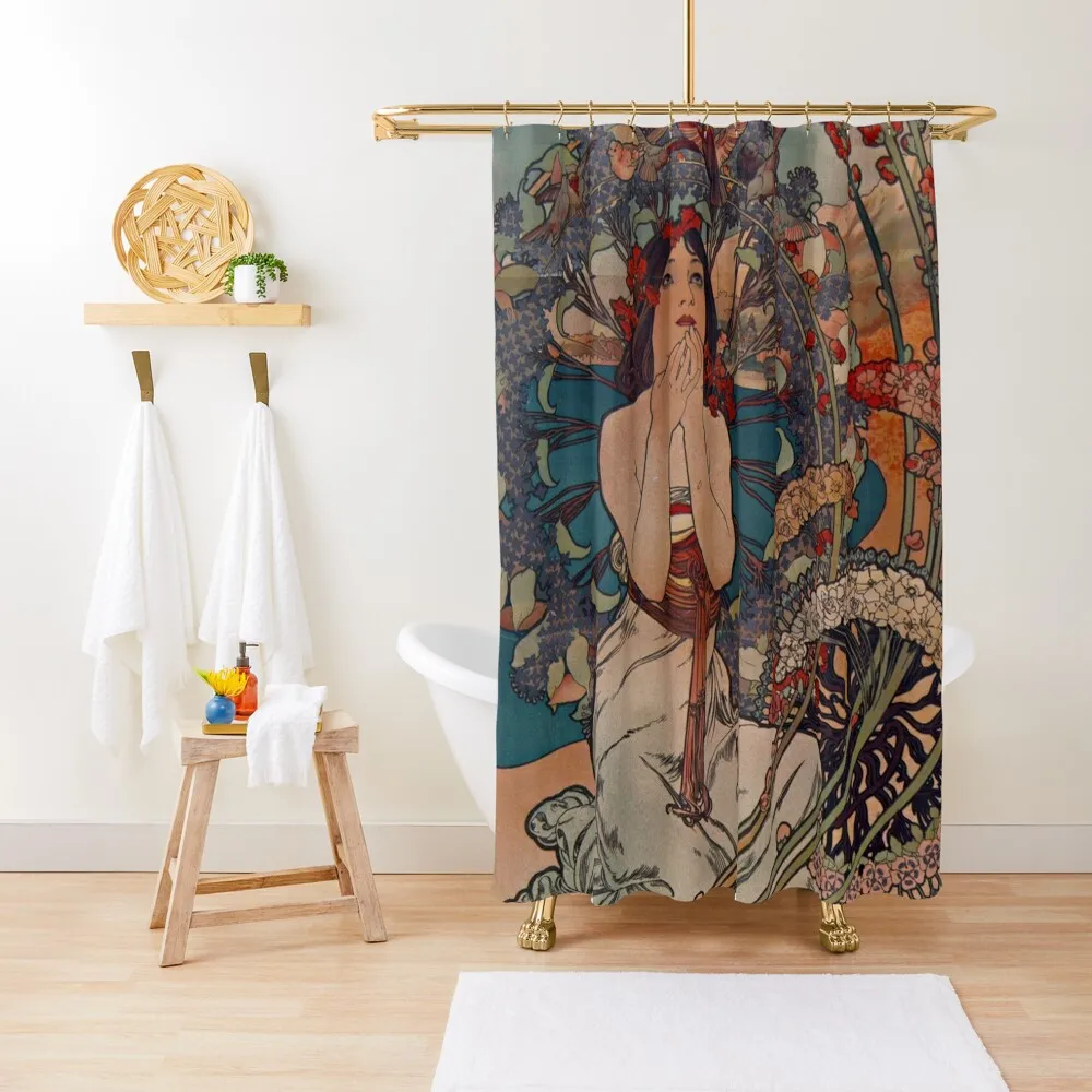 MONACO - Monte Carlo - Alphonse Mucha luxurious holidays poster Shower Curtain Curtains Shower Bath Curtain