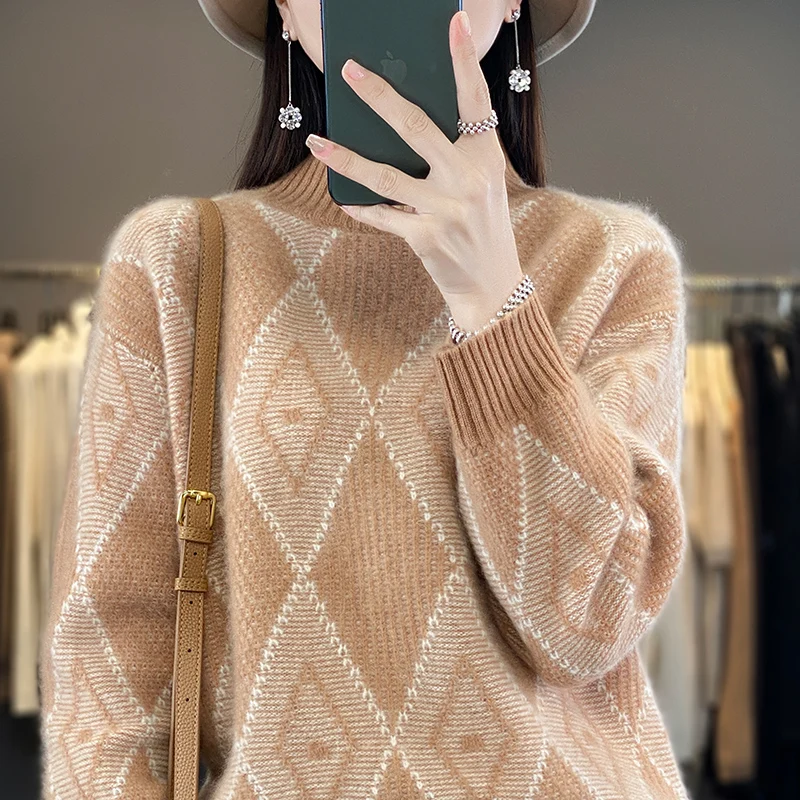 

Half Turtleneck Cashmere Thick Sweater Women's New Autumn and Winter Knitted Pure Cashmere Loose Casual Collar Warm Bottom Shirt