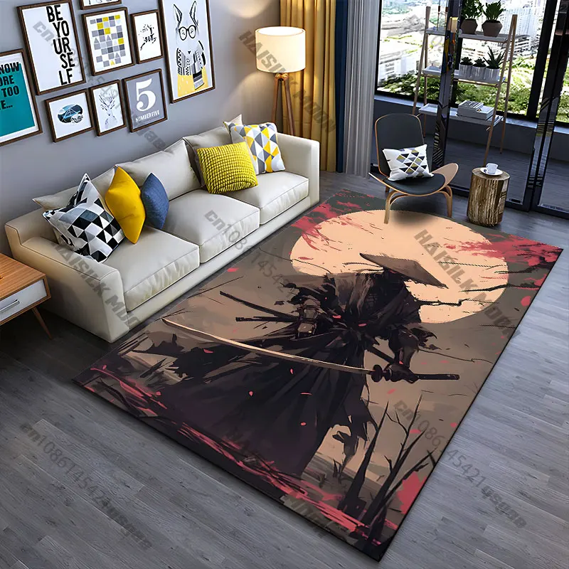 

Samurai warrior under moonlight carpet Yoga living room room decor children's crawling mat doormat area rug games mat