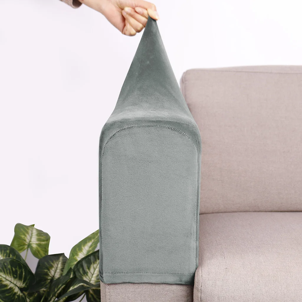 Adjustable Elastic Velvet Sofa Armrest Covers 2Pcs Solid Color Jacquard Sofa Cushion Covers New Anti-dirty Non-Slip Slipcovers