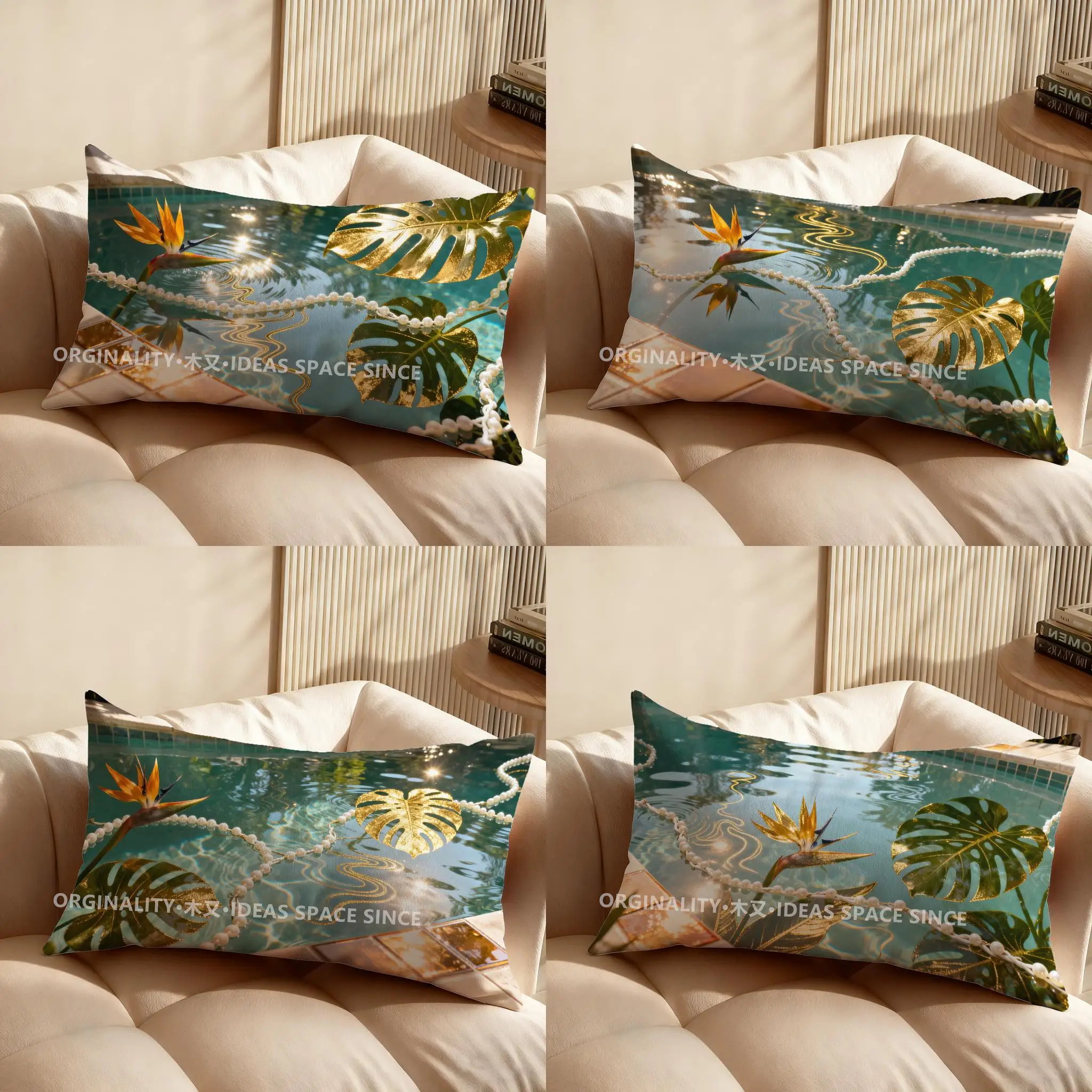 Funda de almohada con estampado tropical y de piscina en 2D, adecuada para sofá, dormitorio, coche, funda de cojín, cojín trasero rectangular