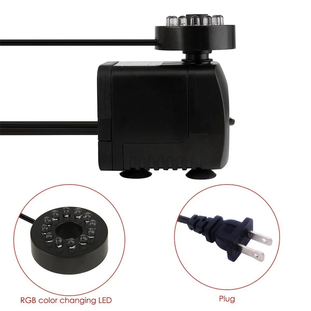 Mini pompa dell'acqua sommergibile con luce a LED per acquari KOI Fish Pond Fountain Waterfall