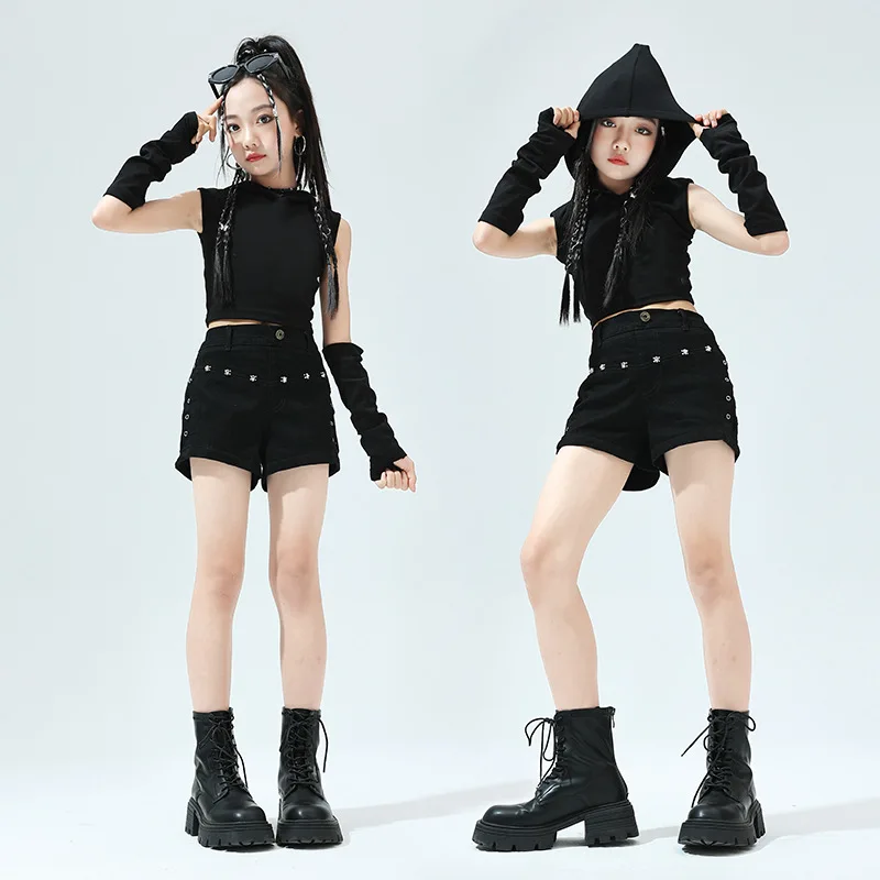 [4-15 Years Old]New Girls Cotton Sweatshirt Shorts Set Kids Jazz Modern Dance Performance Costumes Girls Hip Hop Dance