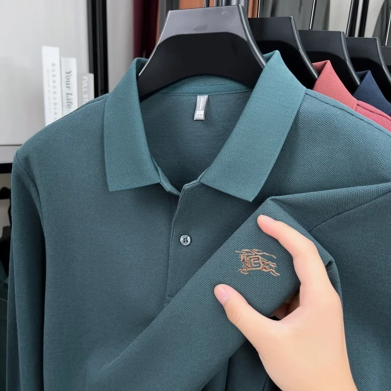 

Роскошный 100% хлопок мужчина длинными рукавами polo рубашка дизайнер модный бренд изысканная вышивка корейский стиль досуг новая комфортабельная футболка