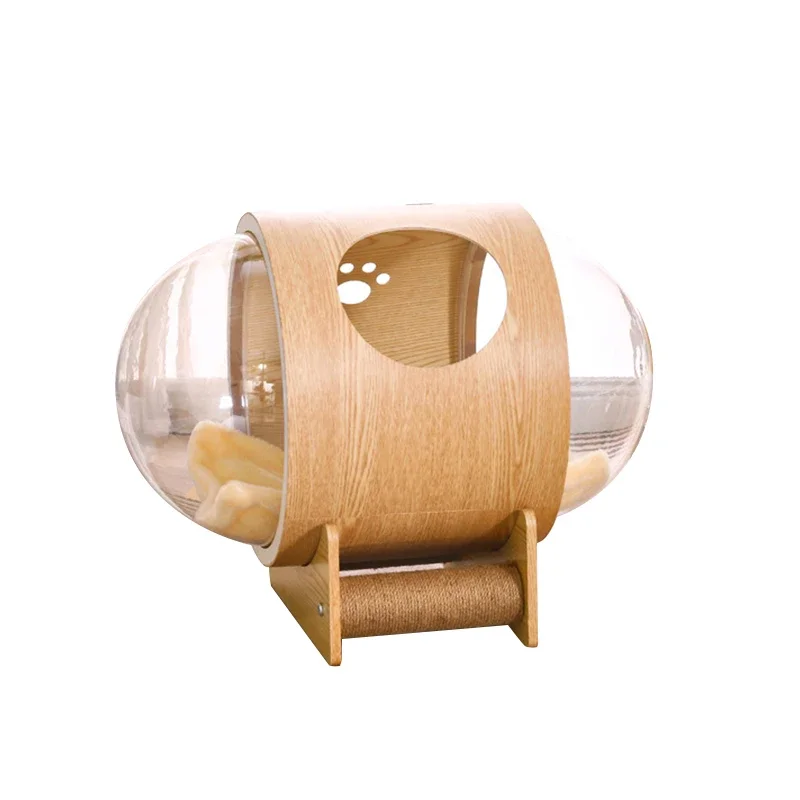 Space capsule cat's nest solid wood transparent acrylic drum house wooden sisial