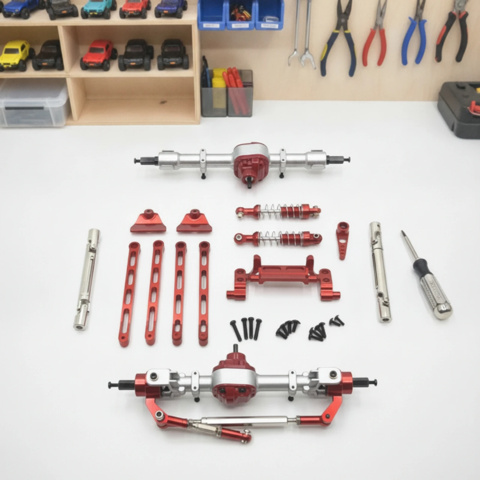 RC Axle Kit with Shock Absorbers Sturdy Front and Rear Axle Set RC Car Axles Easy to Install Lightweight for Builders