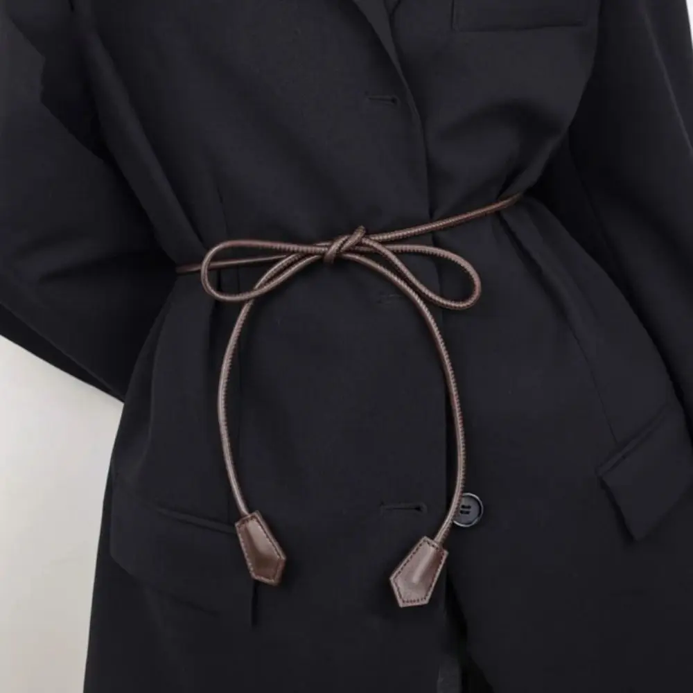 Waist Chain Round Rope Belt Fashion Solid Color Non-hole Knotted Waist Belt Sheepskin Waist Closing Decorative Women