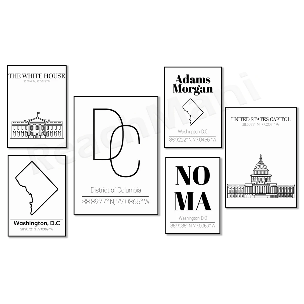 

Washington DC Poster, Washington Monument, Map of Washington, District of Columbia, White House, DC Art Canvas Print