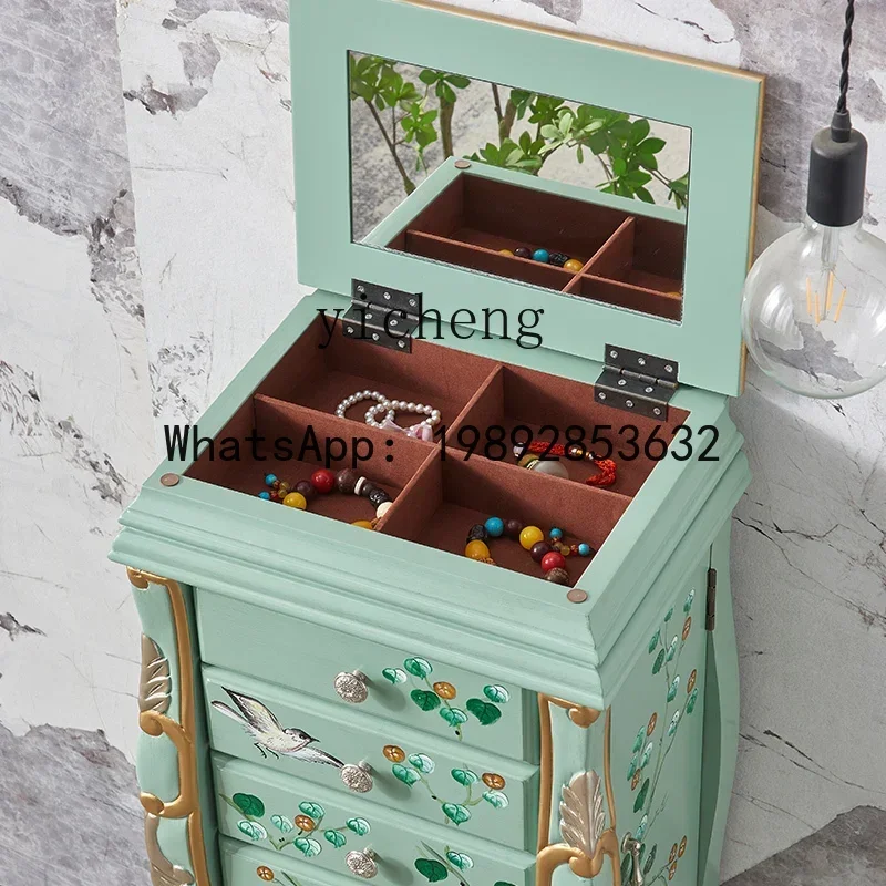 Jewelry Jewelry Chest Vintage Painted Seven Chest Cabinet with Mirror Makeup Cabinet