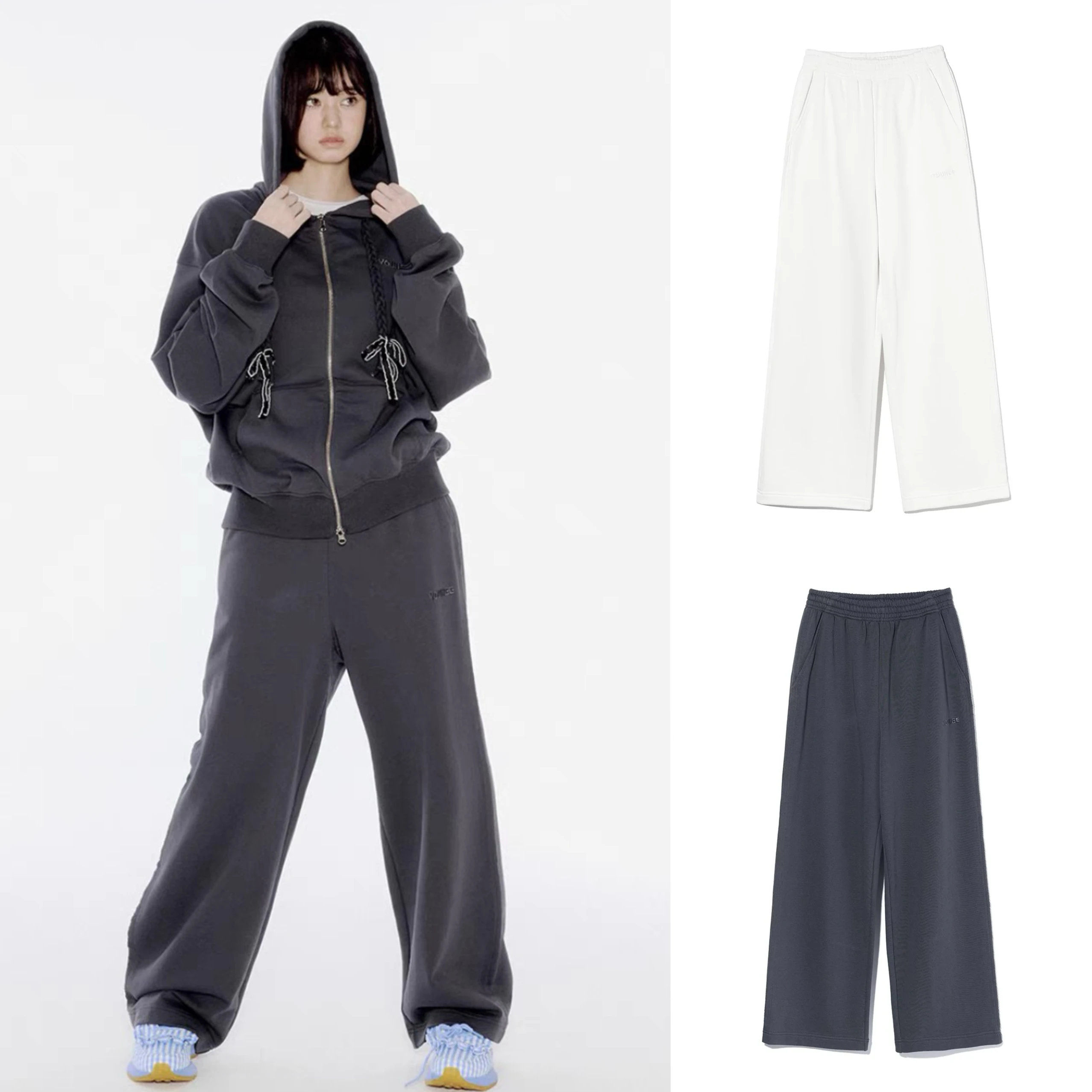 Pantalones de pierna recta informales holgados de pierna ancha para mujer, pantalones de chándal coreanos Sle de algodón 00%, pantalones largos con letras bordadas