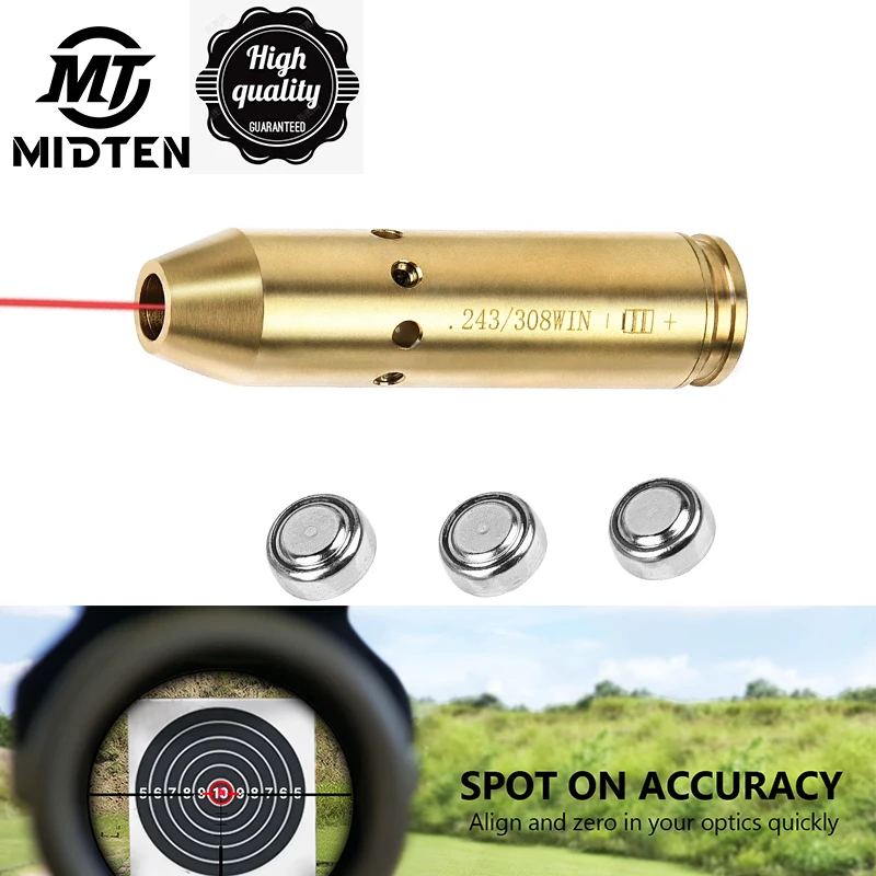 

MidTen Rifle Scope Red Dot Laser Boresighter Fit 243 308WIN 7MM 08REM CAL Cartridge Bore Sighter Brass Tactical