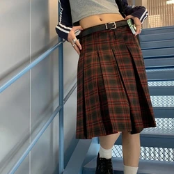 Deeptown-Jupe plissée à carreaux pour femme, style preppy vintage, jupe mi-longue, Harajuku, mode coréenne, rétro, japonais, classique, basique