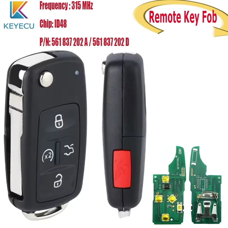 

KEYECU Smart Remote Key Fob for VW Volkswagen Beetle CC EOS Golf GTI Jetta Passat NBG010206T 561 837 202 D, 561 837 202 A 315Mh