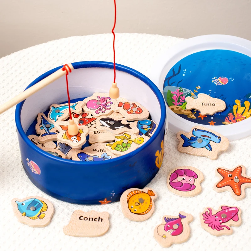 Montessori Wooden Magnetic Fishing Game Fine Motor Skill Toy for preschool educational learning Parent-Child Interactive