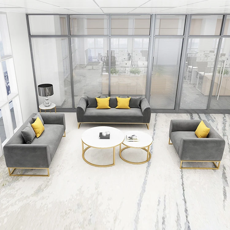 

Nordic Simple Office Sofa Tea Table Combination Office Conference Chair Metal Frame Marble Desktop