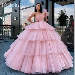 Baby Pink Multilayer Prom Dress Princess Personalize Dress Tulle Sweep Party Dresses Ruffles Ball Gown Photoshoot Wedding Party