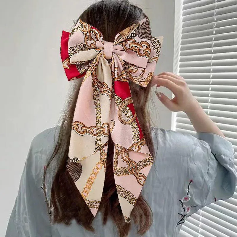 New Hair Clip Retro Printed Bow Hair Clip Women Princess Head Back of the Head Spoon Clip Fashion Temperament Going Out