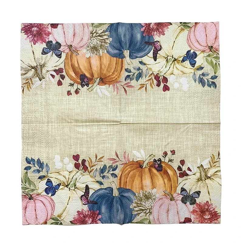 20Pcs/Bag Vintage Thanksgiving Pumpkin Decoupage Paper Butterfly Flower Napkin Floral Paper Tissues for Party Tableware 25x25cm