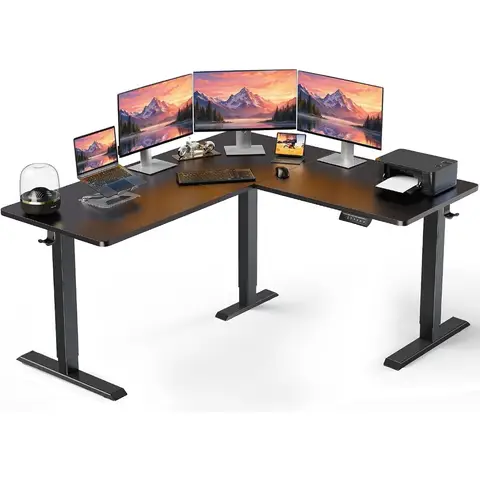 63" L-Shaped Electric Adjustable Height Desk, Black | Memory Presets, Interchangeable Sides, Stable Frame, 220 lbs Capacity
