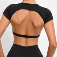 Sports Muscle Back Tee Without Padded Women Backless Sports Shirts Workout Gym Training Yoga T-Shirt Outdoor Open Back Tops - Image 2