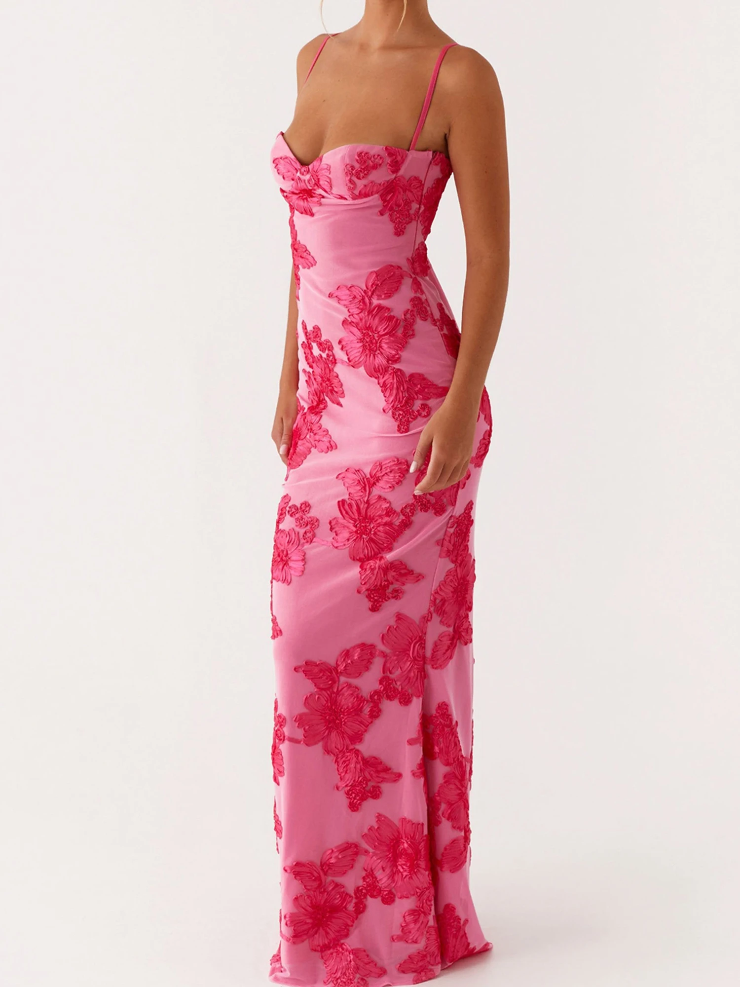 Abito lungo elegante ricamato in pizzo con scollo a V e spalline regolabili Abito da sposa Boho Chic Summer Beach