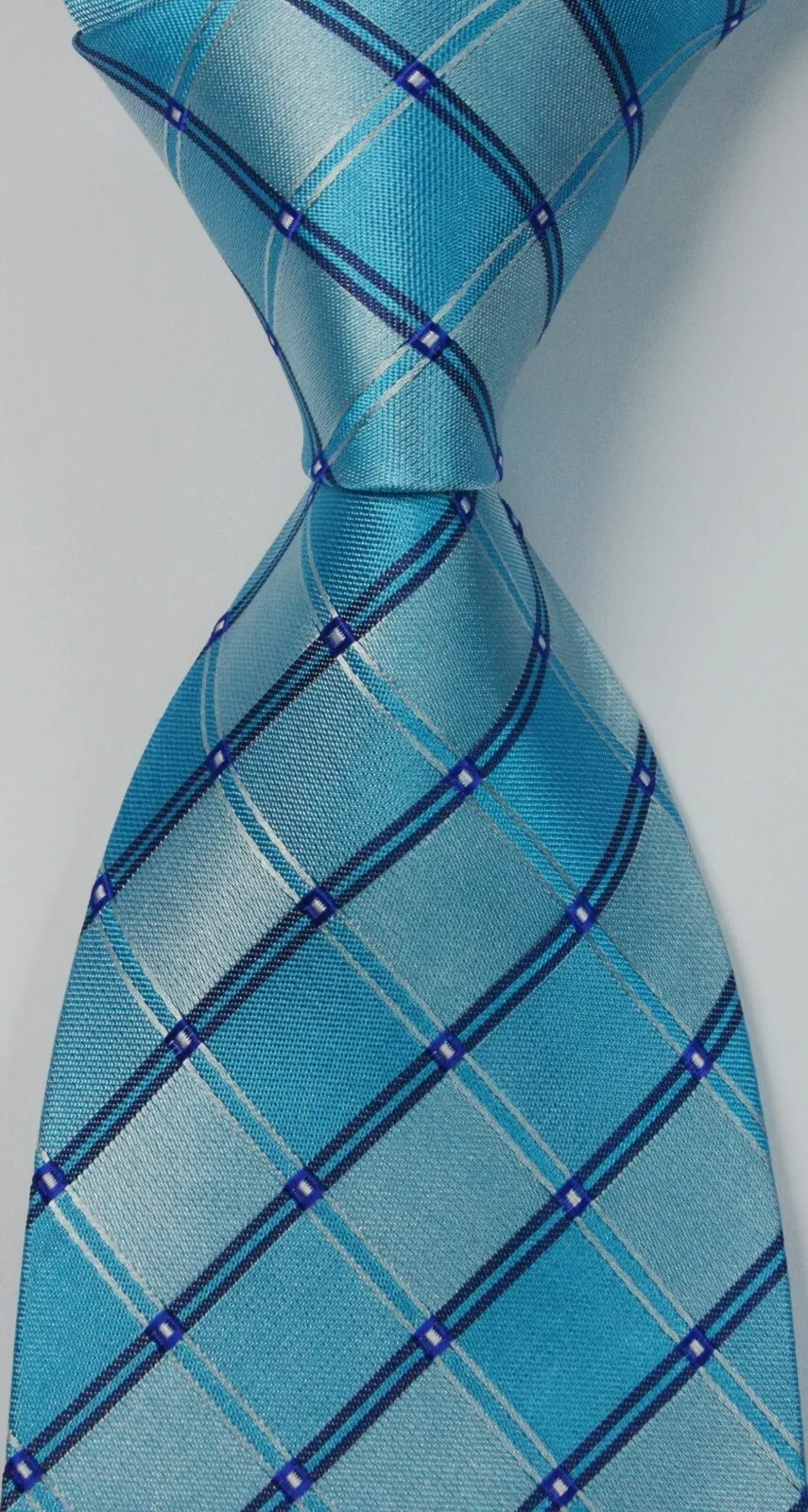 New Classic Men's Silk Tie Plaids&Checks Baby Blue White JACQUARD WOVEN Handmade Men's Tie Necktie