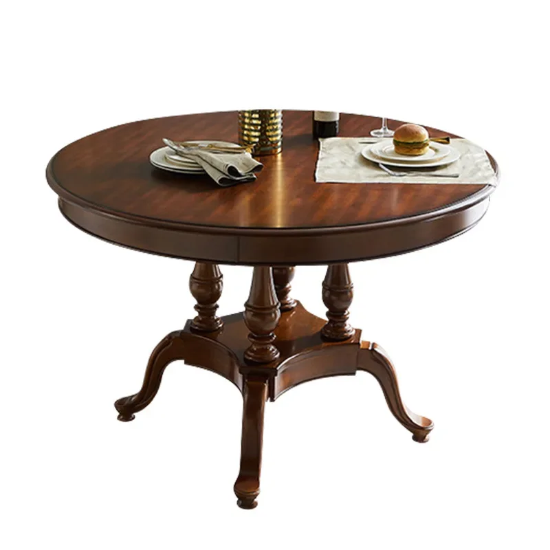 

Wooden dining table and chair combination 1.2 meters small apartment round table for home use
