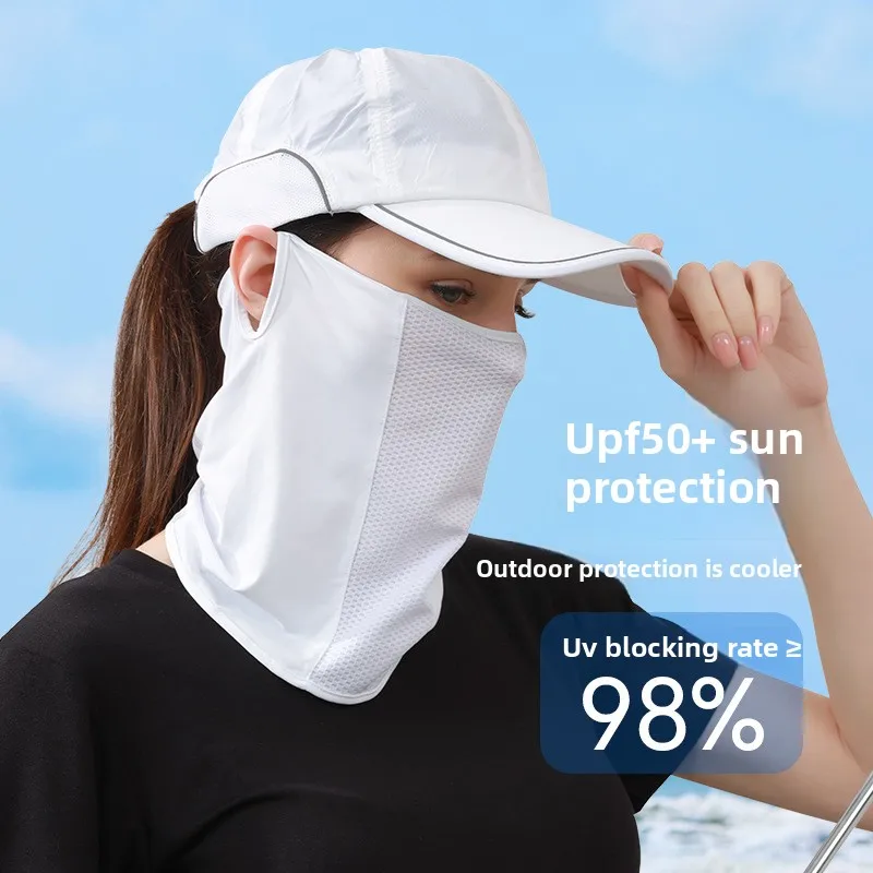 Summer UV Protection Ice Silk Mask Sun Proof Bib Solid Color Sunscreen Face Scarf Mesh Breathable Face Scarves Neck Wrap Cover view 3