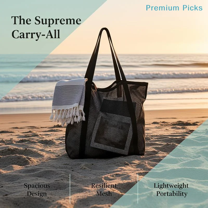 portableMesh Beach Bag Durable Lightweight Quick Dry Multi Pocket Tote for Family Beach Vacation Pool Use