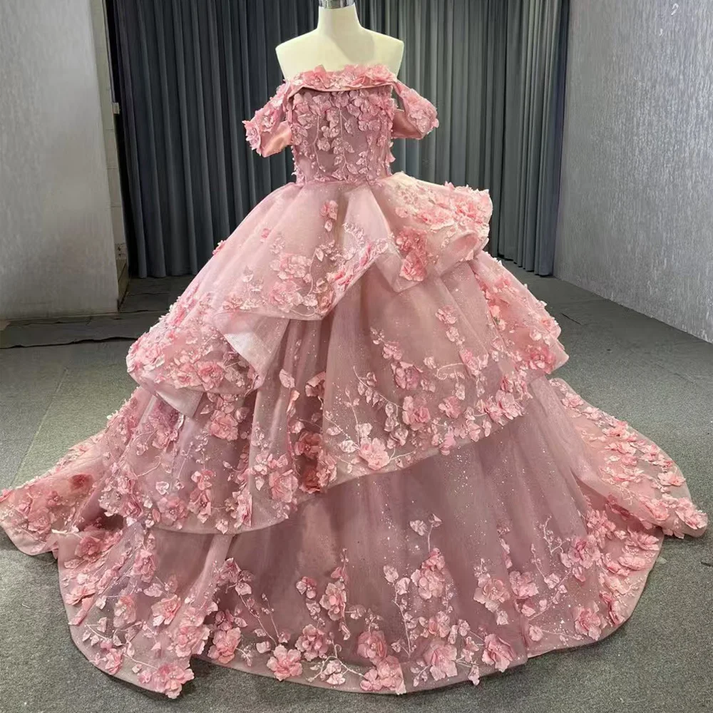 Luksusowa suknia Quinceañera bez ramiączek, z odkrytymi ramionami, sznurowana z tyłu, Vestido Quinceañeras z aplikacjami, możliwość personalizacji.