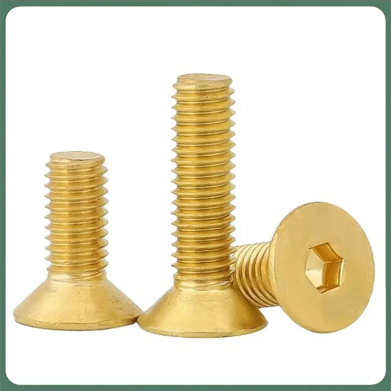 1-50pcs Pure Brass Flat Hexagon Socket Countersunk Head Screws M2 M2.5 M3 M4 M5 M6 M8 M10 Hex Socket Machine Screw DIN7991