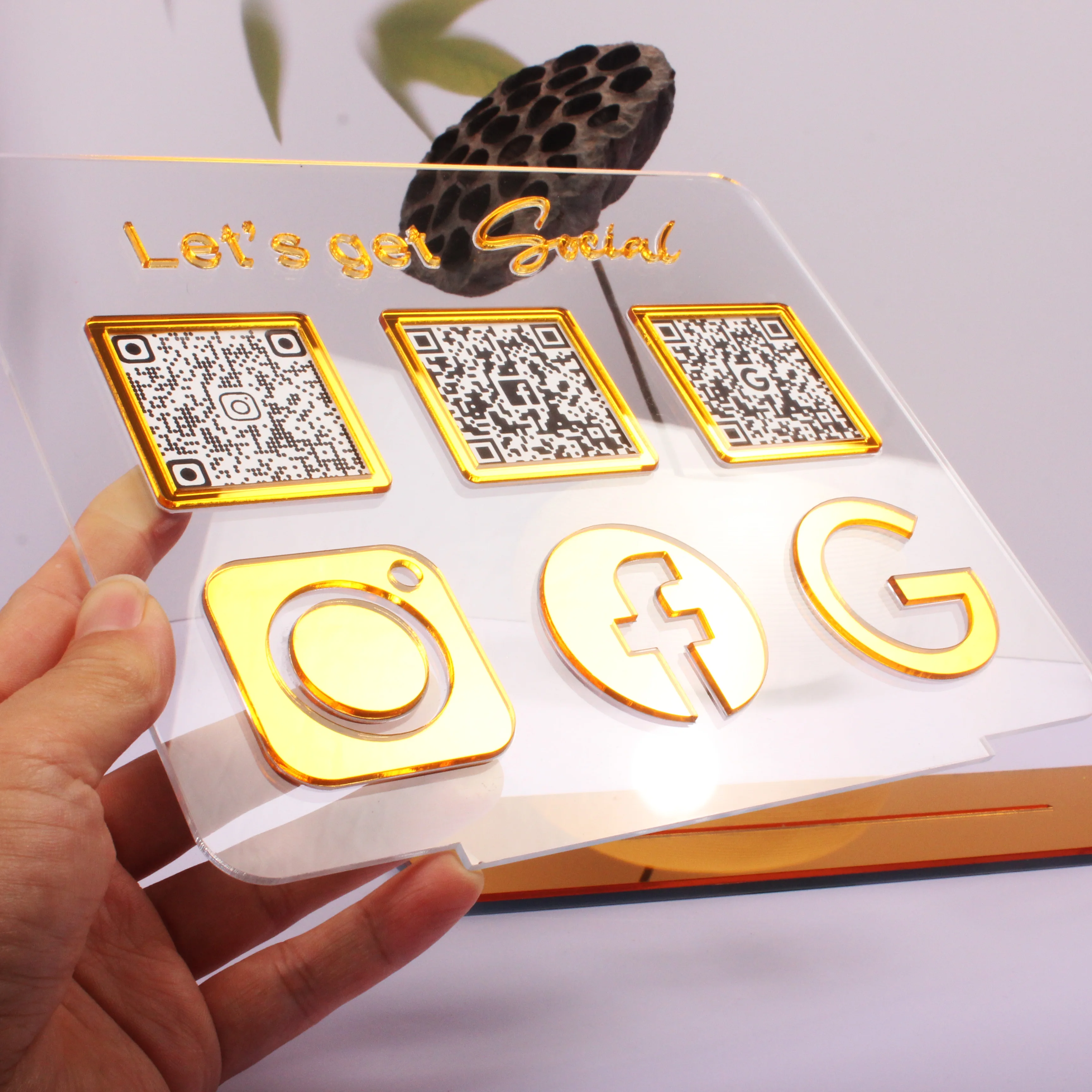 علامات الوسائط الاجتماعية الاكريليك المخصصة مع رمز الاستجابة السريعة مسح الدفع اتبع علامة الاكريليك شبكي الأعمال #5