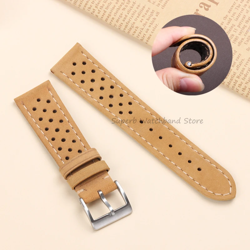 Soft Cowhide Vintage Strap for Tag Heuer 18mm 20mm 22mm Genuine Leather Watch Band for Seiko Men\'s Universal Wristband