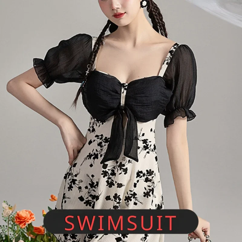 

2024 New Trend Fashion Swimwears Floral Swimsuit Women's One-piece Dress Bikini High Bikinis Waist Sexy Backless Top Beach Skirt