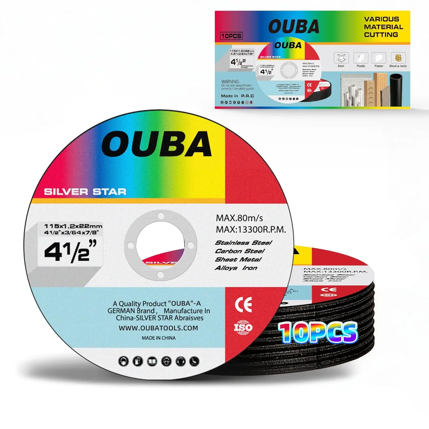 

4-1/2" Ultra Thin Cut Off Wheels, 10-Pack for Metal & Stainless Steel, 3/64" x 7/8" Arbor, Fast & Clean Cuts