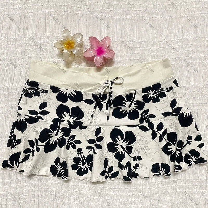 Verano juvenil dulce lindo pequeño minifalda con estampado floral vintage highstreet Harajuku falda casual moda streetwear falda emo