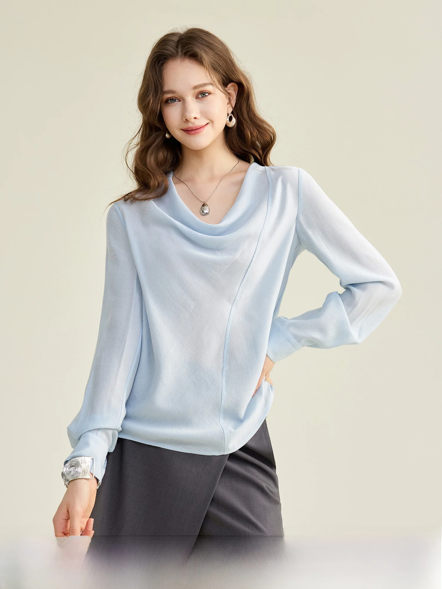 

Ele Upade Premium Rayon Fiber Women's irt Loose Ne Swing French Sle Top Quali Autumn New Arrival Breathable