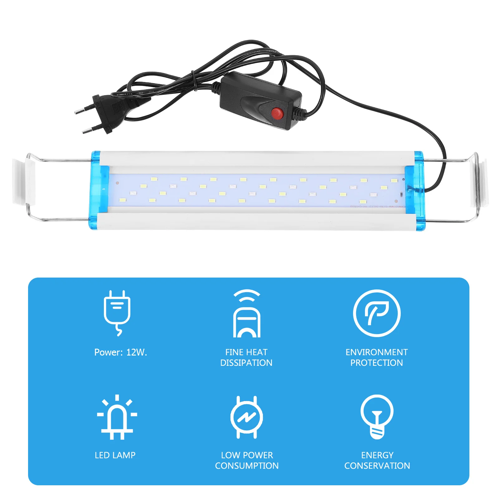 

1Pcs Fish Tank Light Compact Professional Aquarium LED Lamp Long Lifespan Heat Dissipation Fish Tank Landscaping Light Eu Plug