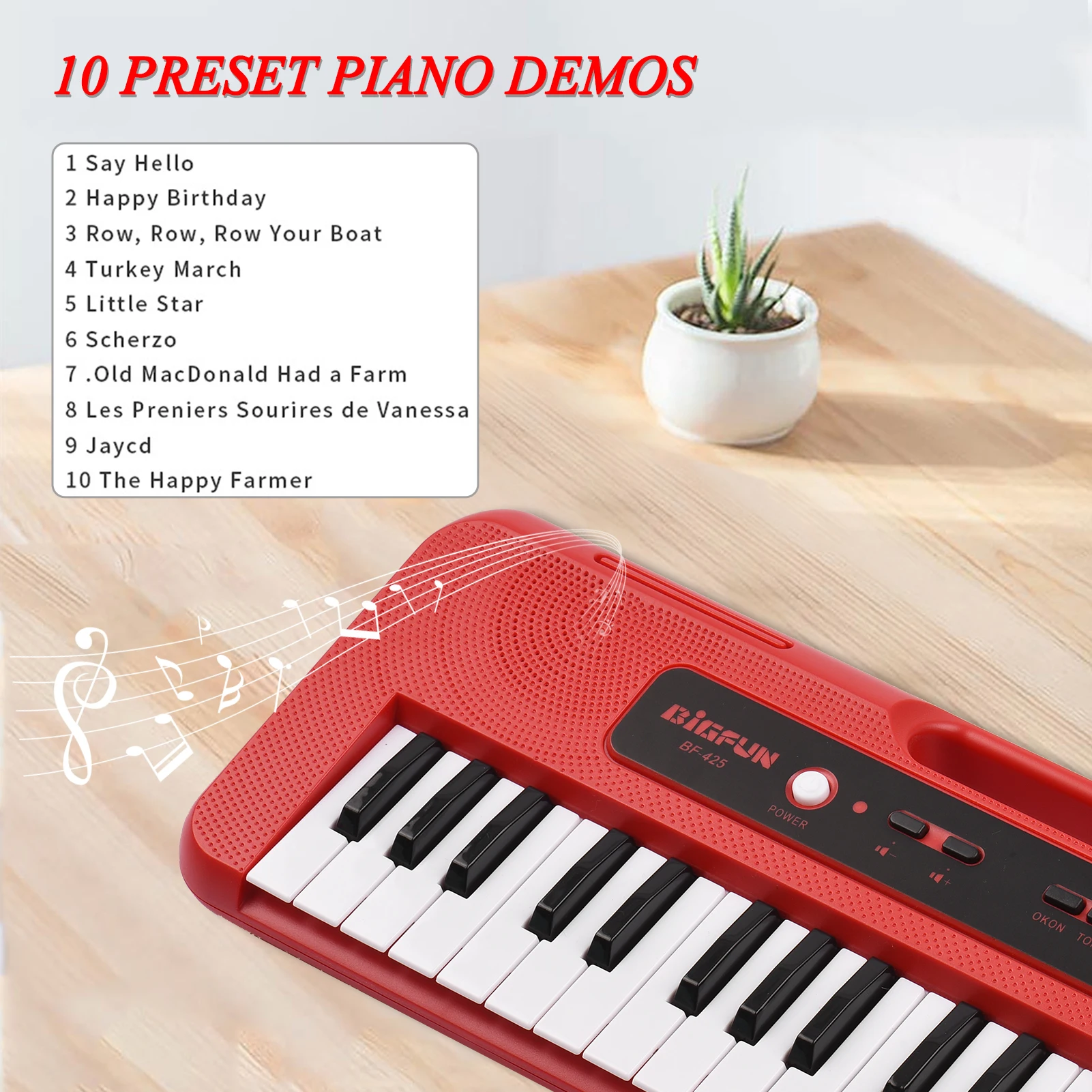 BIGFUN 37 Key Children Electronic Piano with Mini Microphone Preset 10 Demos Supports Recording Headphone/ Aux in Jack Keyboard