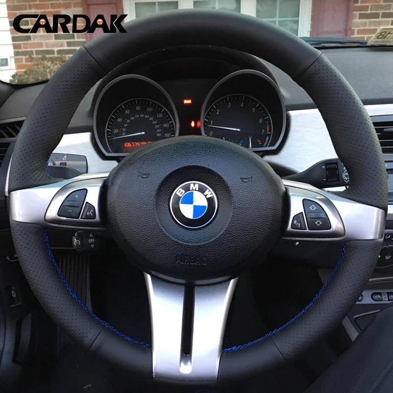 Full Black Leather Steering Wheel Cover For BMW Z4 E85 E86 2003 2004 2005 2006 2007 2008
