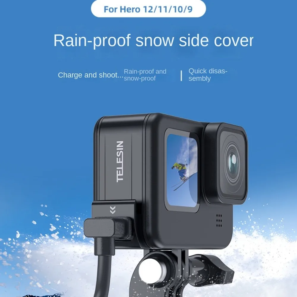 Weather Resistant Battery Case Side Cover TELESIN Waterproof Charging Cover Port Type-C Charging Door for GoPro 12 Hero 11 10 9