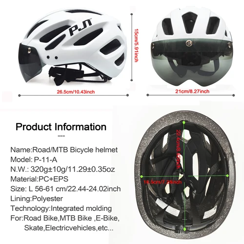 Imagen 2 del producto PJT, nuevo casco de bicicleta con luz trasera LED recargable por USB, gafas con visera para hombre, casco de bicicleta, gafas de sol para montar en carretera, casco de ciclismo MTB