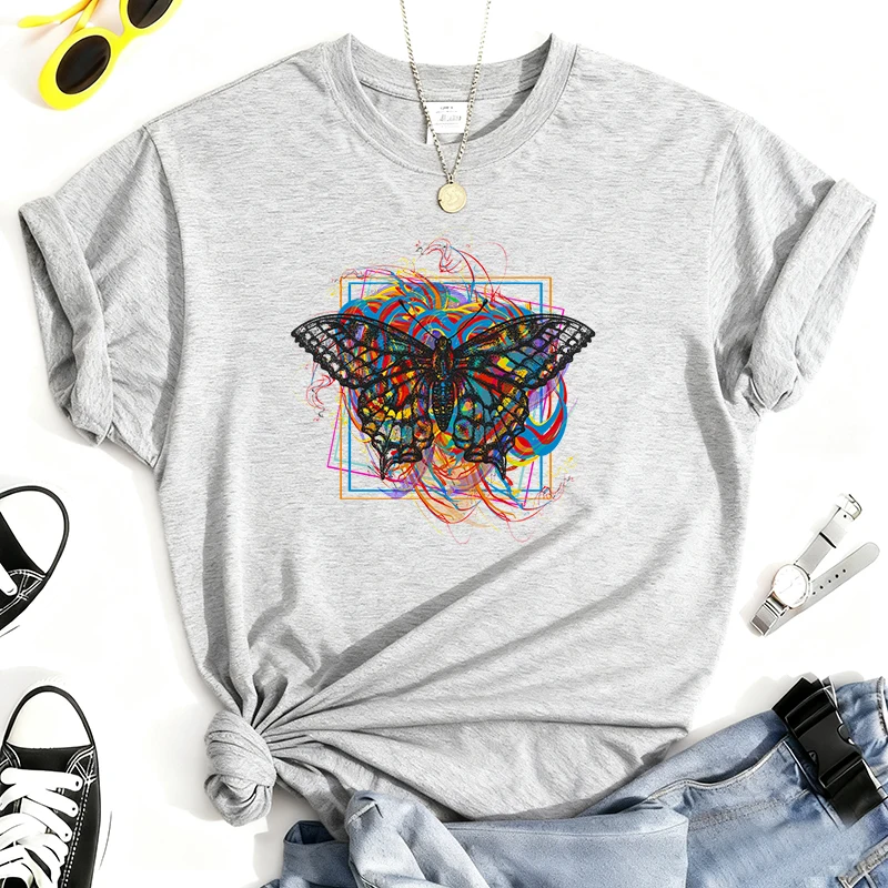 2025 الأصدقاء برنامج تلفزيوني الحيوان الكرتون فراشة 100% القطن الخالص تي شيرت علوي حجم كبير للجنسين Kawaii الملابس أنيمي غرزة