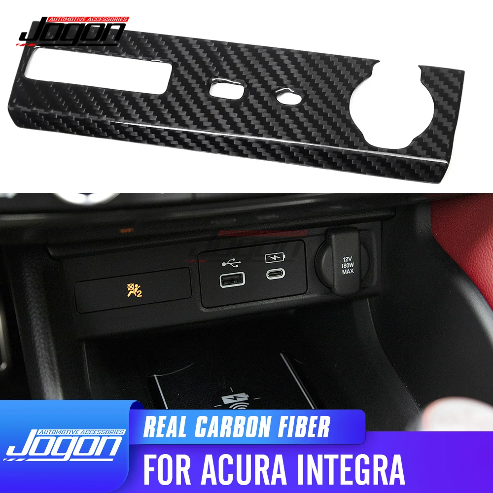 For Acura Integra 2022-2024 Dry Carbon Fiber Center Console Charger USB Type-C Cover Panel Interior Accessories Decoration Trim