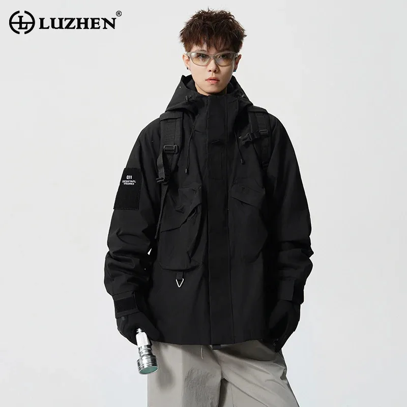 

LUZHEN 2025 Original Pockets Decorate Hooded Mountaineering Padded Coat Men Fashion Handsome Padded Cargo Outdoor Jacket JY5608
