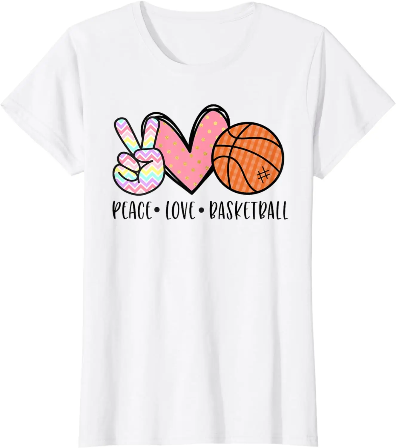 

Peace Love Basketball Heart for Women Teens Tween Girls T-Shirt