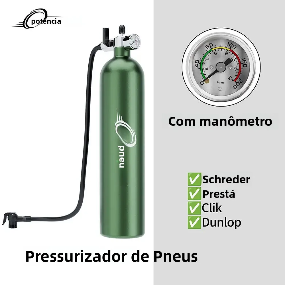 Ctrepower Inflador Rápido de Pneus Sem Câmara com Manômetro e Válvula para Pneus de MTB e Bicicletas de Estrada