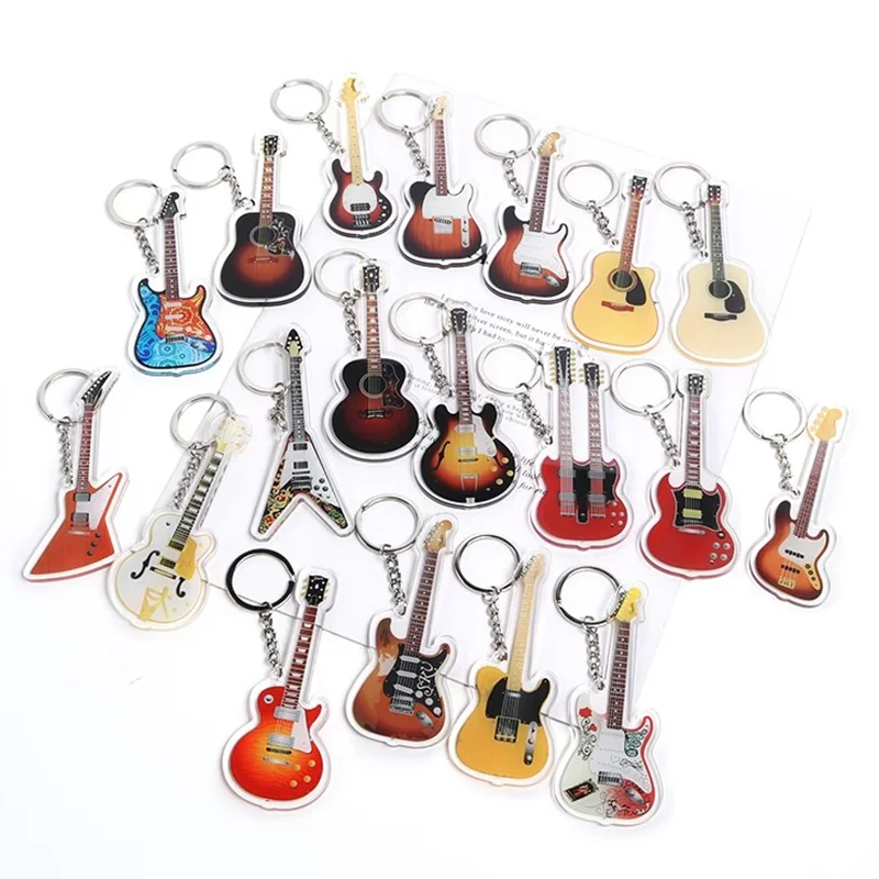 3 uds instrumento musical llavero de guitarra llavero acrílico toda la guitarra bajo ST llavero regalos para amantes de la guitarra musical estudiantes